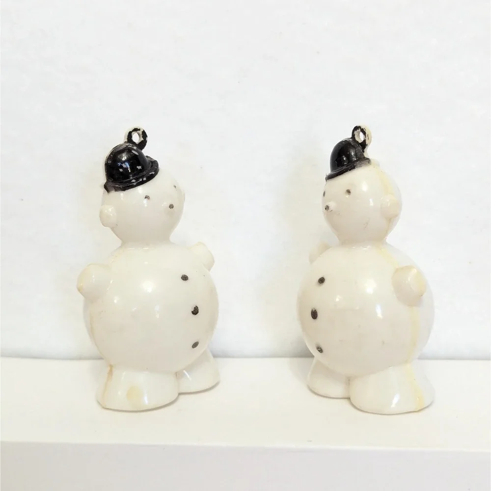 Vintage Allied Hard Plastic Snowman Christmas Ornament Set Of 2 White 1950's